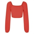 thumbnail image 5 of DuoJiaJ Women Casual Solid Color Blouse Drawstring Balloon Sleeve Skinny Cropped Long Sleeve Top Women’s Summer Tops Red, 5 of 5
