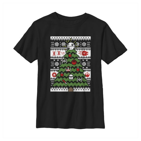 Boy's Star Wars Ugly Sweater Christmas Tree  Graphic Tee Black Small