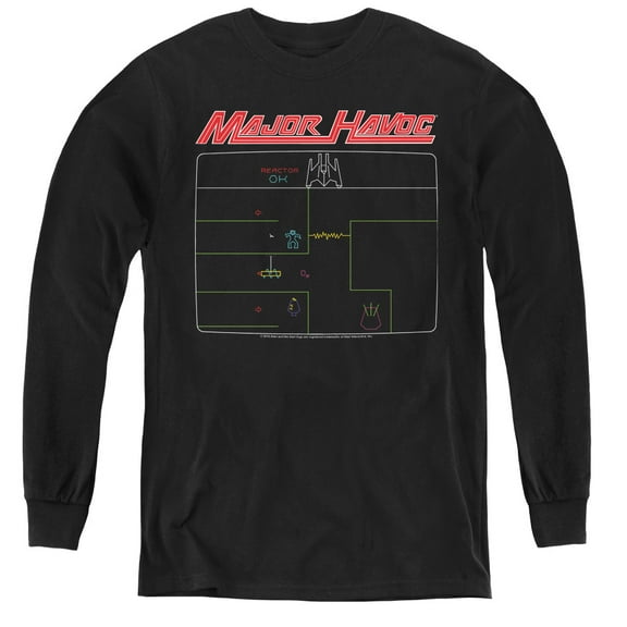 Atari Major Havoc Screen Youth Long Sleeve T-Shirt Tee Black