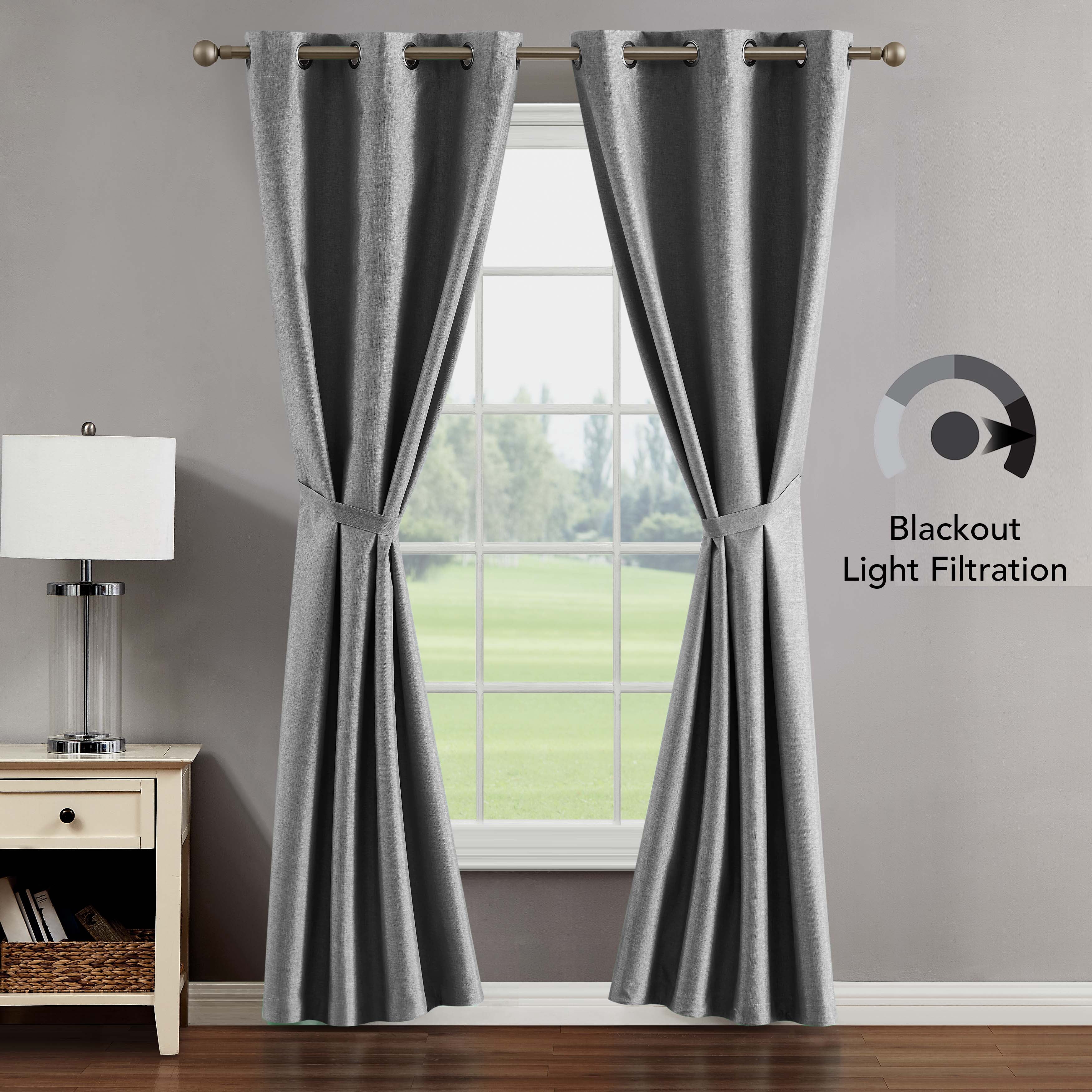 Legrae Blackout Thermal Insulated Grommet Curtains, Set of 4 Panels with Tiebacks, Titanium Grey, 38" x 84"
