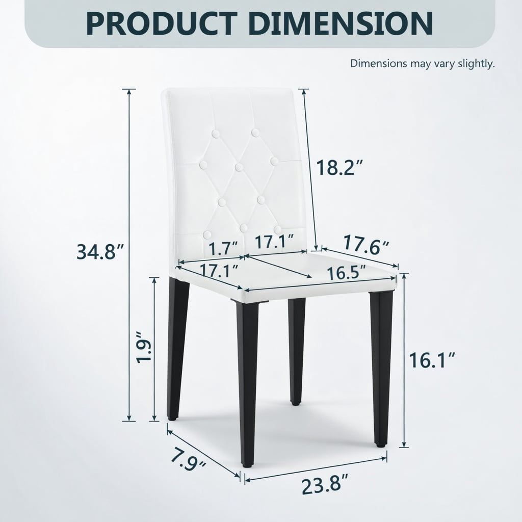 Hommoo 4-Pack Modern PU Leather Dining Chairs with Ergonomic Buckle Backrest & Metal Legs, 35 in Height, Easy Assembly for Home, Restaurant & Hotel Use, White & Black