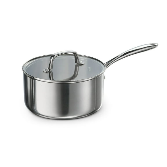 Tramontina Triverge 3 Quart Tri Ply Clad Stainless Steel Sauce Pan with Lid, Induction Ready and Oven Safe