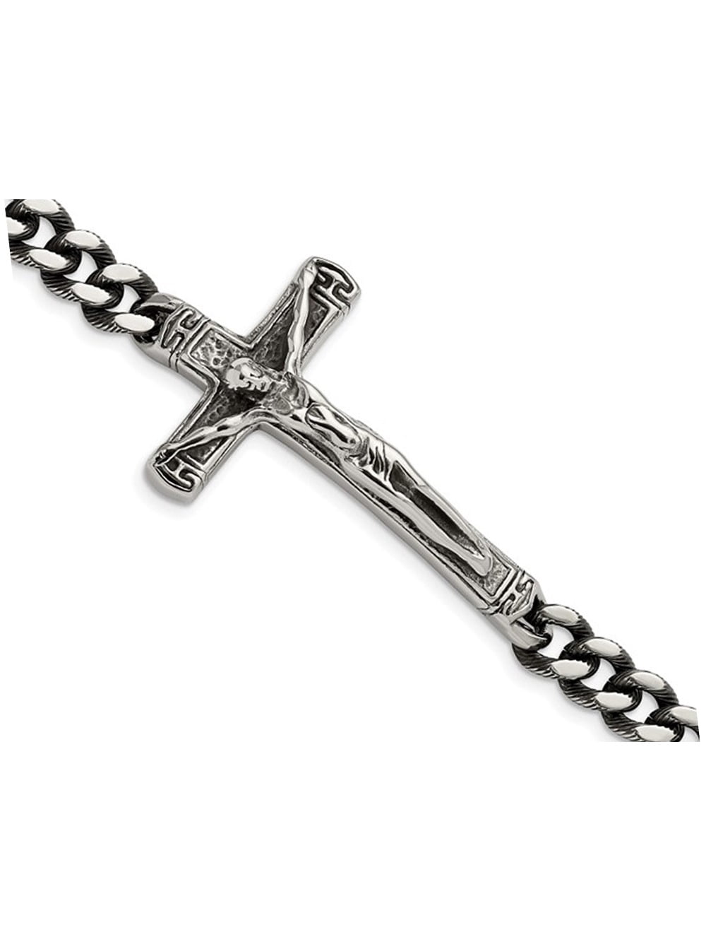Gem & Harmony Mens Stainless Steel Antiqued Cross Bracelet (8.75 inches) for Men