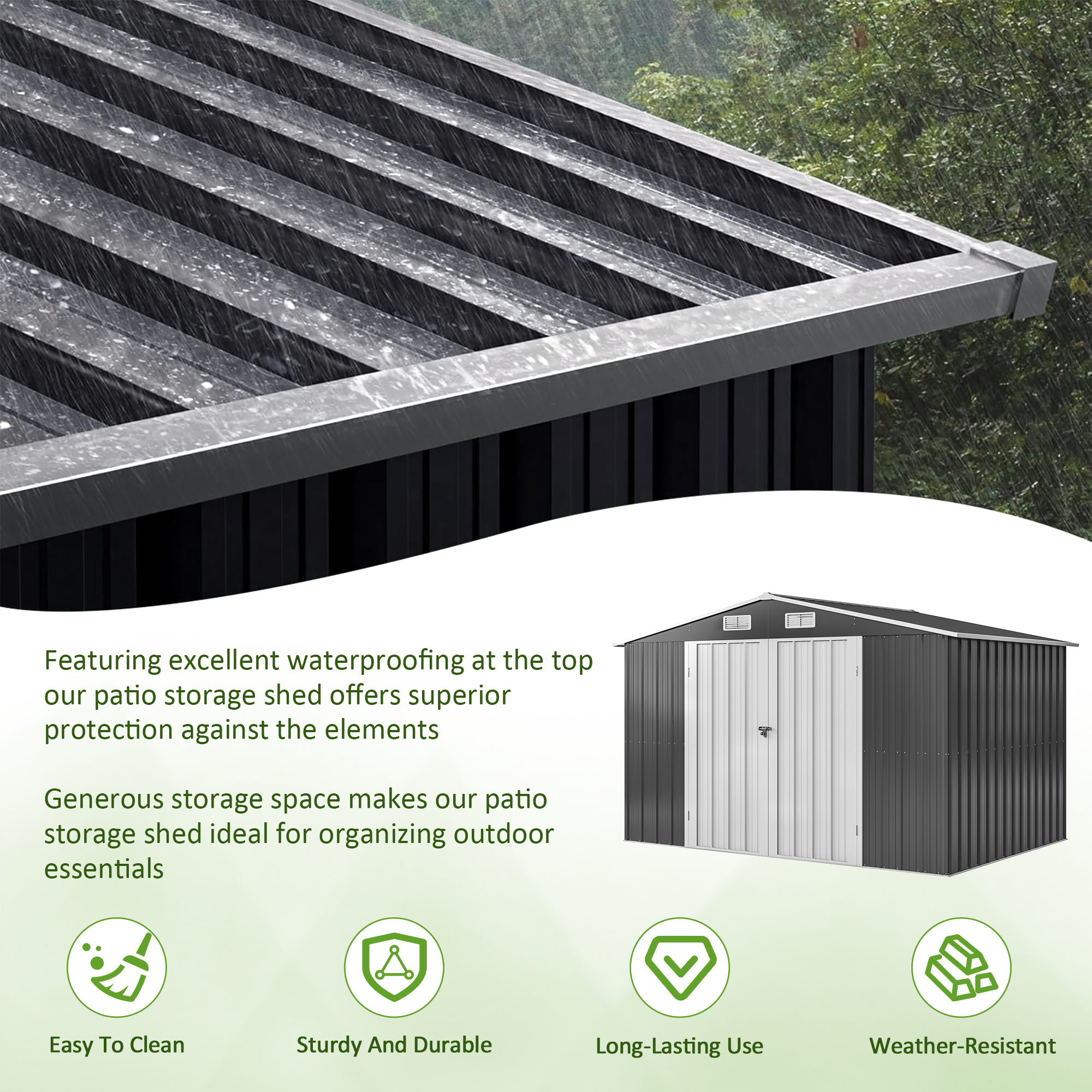 POLAHAKU 10 x 8 ft Outdoor Storage Shed, Metal Storage Shed with Thickened Metal Upgrade Frame and Lockable Door for Garden, Patio, Backyard