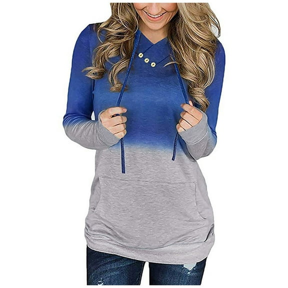 Fesfesfes Women Hooded Printed Long Sleeves Pullover Blouses Sweatshirt Tops Clearance Under $10