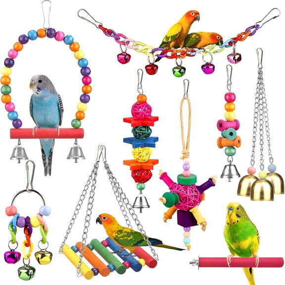 BESTSKY 2026 New 9 Pack Bird Toys,Parakeet Cage Accessories Hanging Toys for Parrot Cockatiel Lovebirds Bird Toys for Parakeets