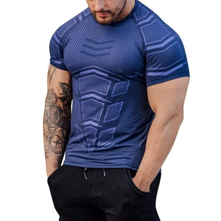 Mens Basic T-Shirt Printed Crew Neck Body Shaper Base Layer Sports Shapewear Elegant Soft Fitted Casual Classic Stretch Tops Modern Stylish Training Streetwear Tee Muscle Shirts