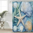 thumbnail image 2 of Extra Long Shower Curtain 72x84 Inch, Beach Coastal Shower Curtain Waterproof Bathroom Decor Summer Starfish Nautical Shell Blue Fabric Bath Curtain Set Accessories with Hooks, 2 of 6