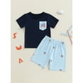 thumbnail image 4 of BemeyourBBs Toddler Baby Boy 4th of July Outfit Patriot Fourth of July Summer Independence Day Clothes American Flag Chest Pocket Short Sleeve T-Shirts with Shorts 2 Pcs Set, 4 of 9