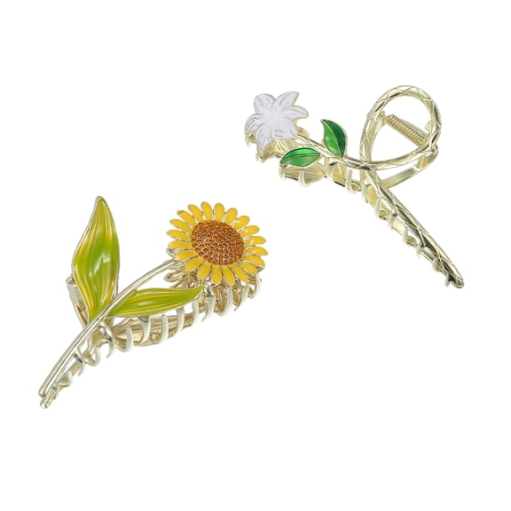 Unique Bargains 2pcs Flower Metal Hair Claw Clip for Women Cute Claw Clip Non-Slip Fashion Hair Accessories Yellow White
