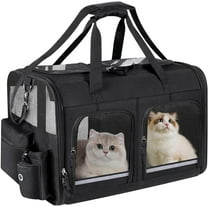 Cat Carrier for 2 Cats, Foldable Double Cat and Dog Carrier, Small to Medium Size, 2 Front Zippered Compartments,Two Pets Carrier for Outdoor Travel,Mulitple Cat Carrier (Black)