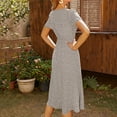 thumbnail image 3 of IROINNID For For Women Casual Fashion Summer V Neck Short Sleeve Loose Solid Dress Cheap, 3 of 6