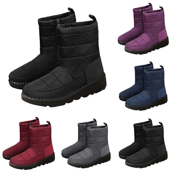 AUDeals Women Winter Boots, Waterproof Snow Booties, Mid Calf Faux Fur Lined Shoes with Zipper (Black, 8)
