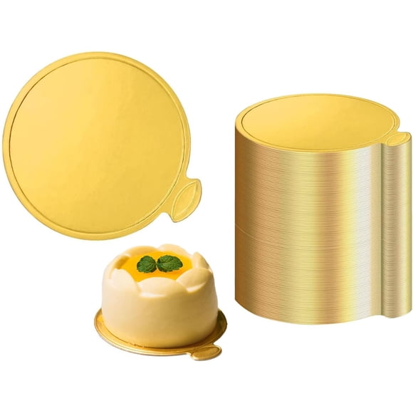 ZOUSSIQI 100 Pcs 3 Inch Mini Cake Boards Mousse Cupcake Base for Cake Dessert Wedding Birthday Cake Pastry Decorative, Gold 8cm (Gold 100pcs, 3inch) CA919-93760