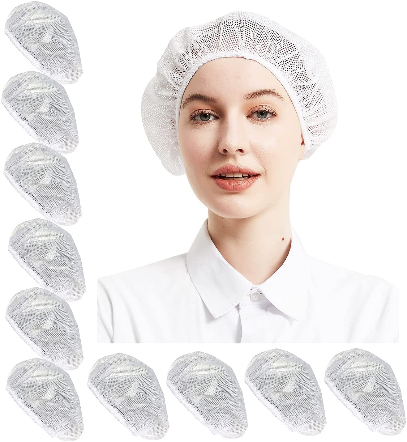 5 X WHITE CHEF RESTAURANT FOOD PREP PREPARATION HAT WITH FITTED HAIR MESH NET 
