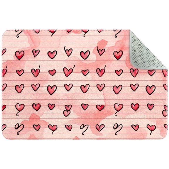 Heartbeat with Cute Heart Seamless Pattern Small Area Rug, Non-Slip Door Mat Indoor Floor Mat, Washable Kitchen Rug Entrance Door Mat for Bedroom Living Room