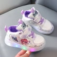 thumbnail image 3 of Light up Shoes for Girls Cute Cartoon Trendy Color Block Flat Sneakers Hook and Loop Lace up Casual Skate Shoes Purple 8.5 Toddler, 3 of 8