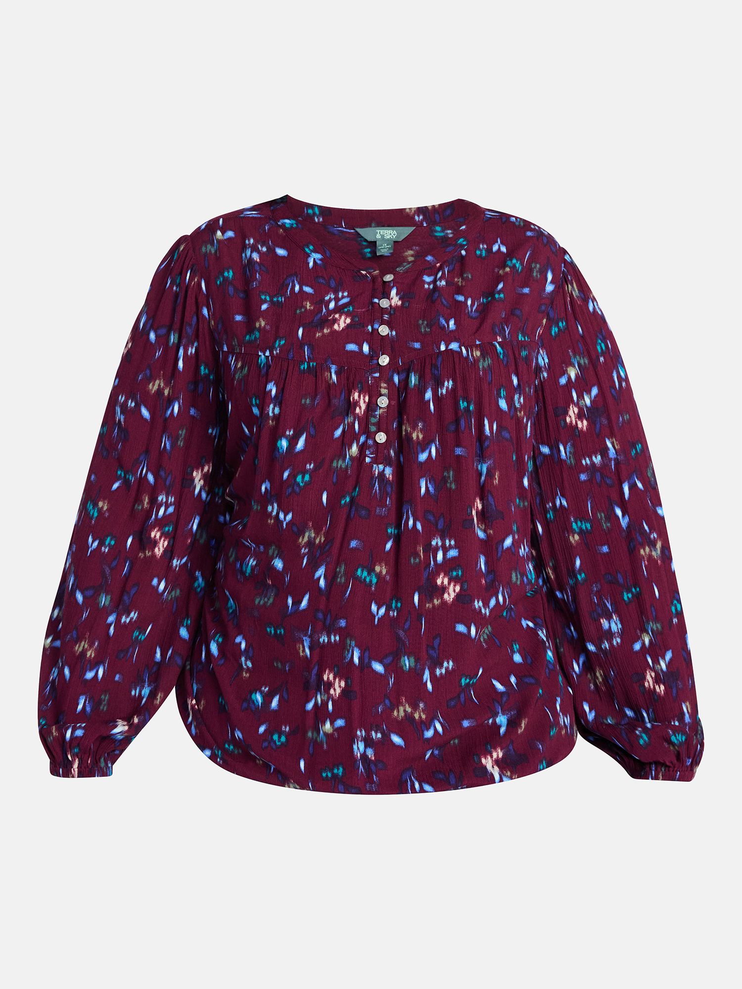 Terra & Sky Women’s Plus Peasant Blouse with Long Sleeves, Sizes 0X-5X
