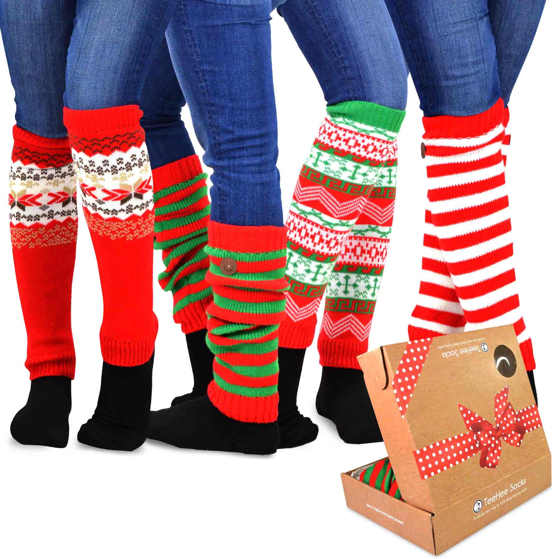TeeHee Gift Box Womens Fashion Leg Warmers 4-Pack Assorted Colors Winter Snow flakes