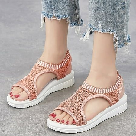 

MIASHUI shoes for women Women Ladies Breathable Comfort Hollow Out Casual Wedges Cloth Shoes Sandals Elasticated Open Toe Casual Sports Sandals