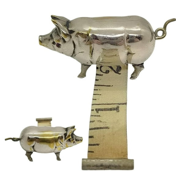 Antique-Inspired Pig Mini Tape Measure,Vintage Brass Figural Sewing Notion —  for Quilters Crafters Collectors Cute Retro Measuring Tool Gift for Women