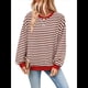 thumbnail image 2 of Sudadera Holgada Informal de Larga con Cuello Redondo y Bloques de Colores A Rayas de Gran Tamaño para Mujer, Estilo Y2K Café L, 2 of 10
