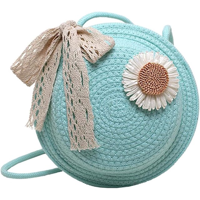 LHSHID Novel Round Purse Cute Wheel Crochet Bag Women Crossbody Purse Beach Bag Handmade Woven Shoulder Bag Lace Bow