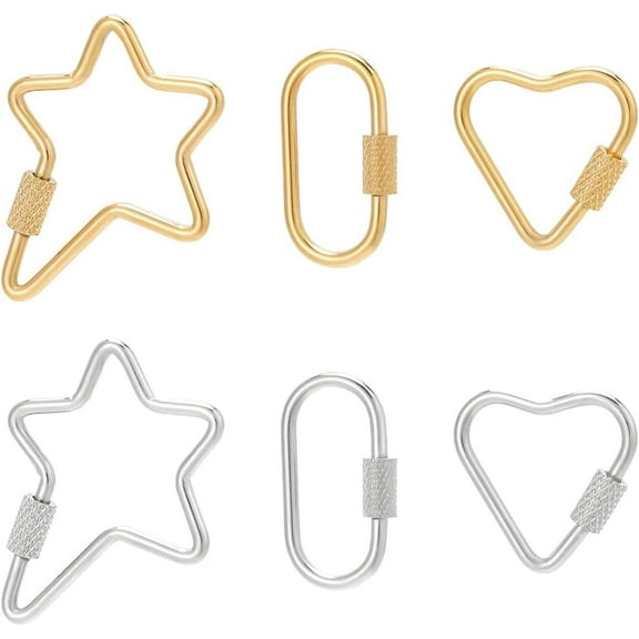 6pcs 3 Styles Screw Carabiner Lock Charms 2 Colors Stainless Steel Locking Carabiner Claw Clasp Heart Heart Carabiner Hook Clip Key Holder 22~35.5mm DIY