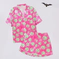 thumbnail image 2 of Juosiy Women Halloween Graphic Printed Pajama Set Short Sleeve Lapel Button Down Tops and Shorts Sets, 2 of 3