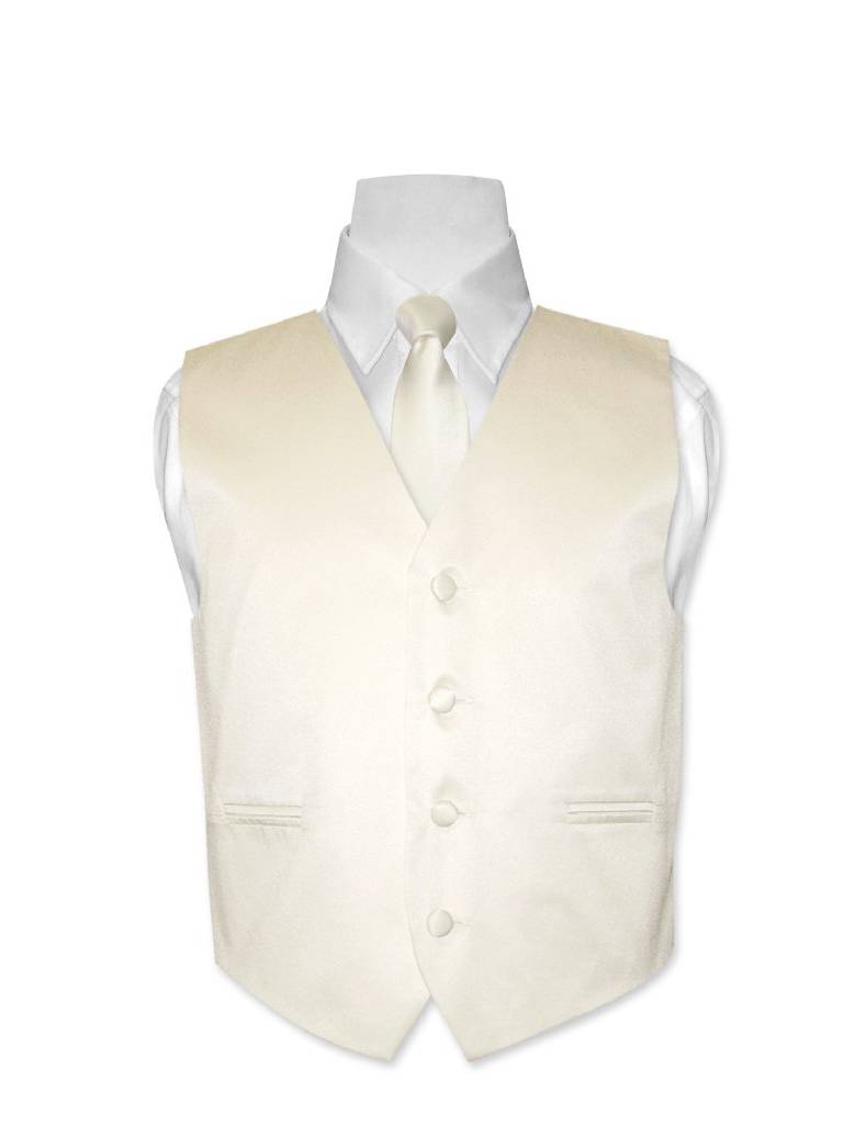 Mens Dress Vest /& Necktie Solid Cream Color Neck Tie Set for Suit or Tuxedo