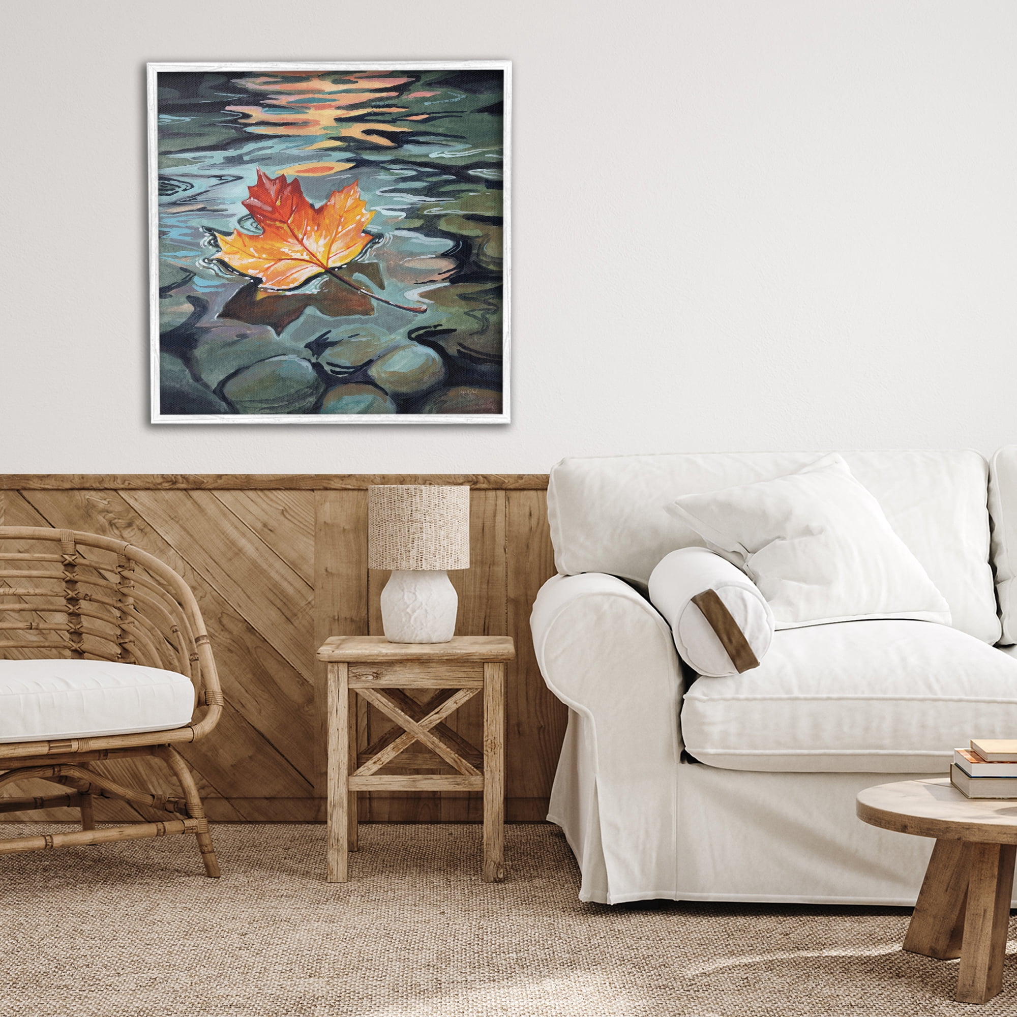 Stupell Industries Maple Leaf Floating in Stream White Framed Giclee Art, design by Kate Jarvik Birch