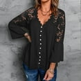 thumbnail image 2 of Fair Price Clothing MIUOWANP Women Casual Elegant Loose Large Size Lace Solid Color Round Neck Pullover Chiffon Shirt Long Sleeve Round Neck Top Shirt S Black, 2 of 5