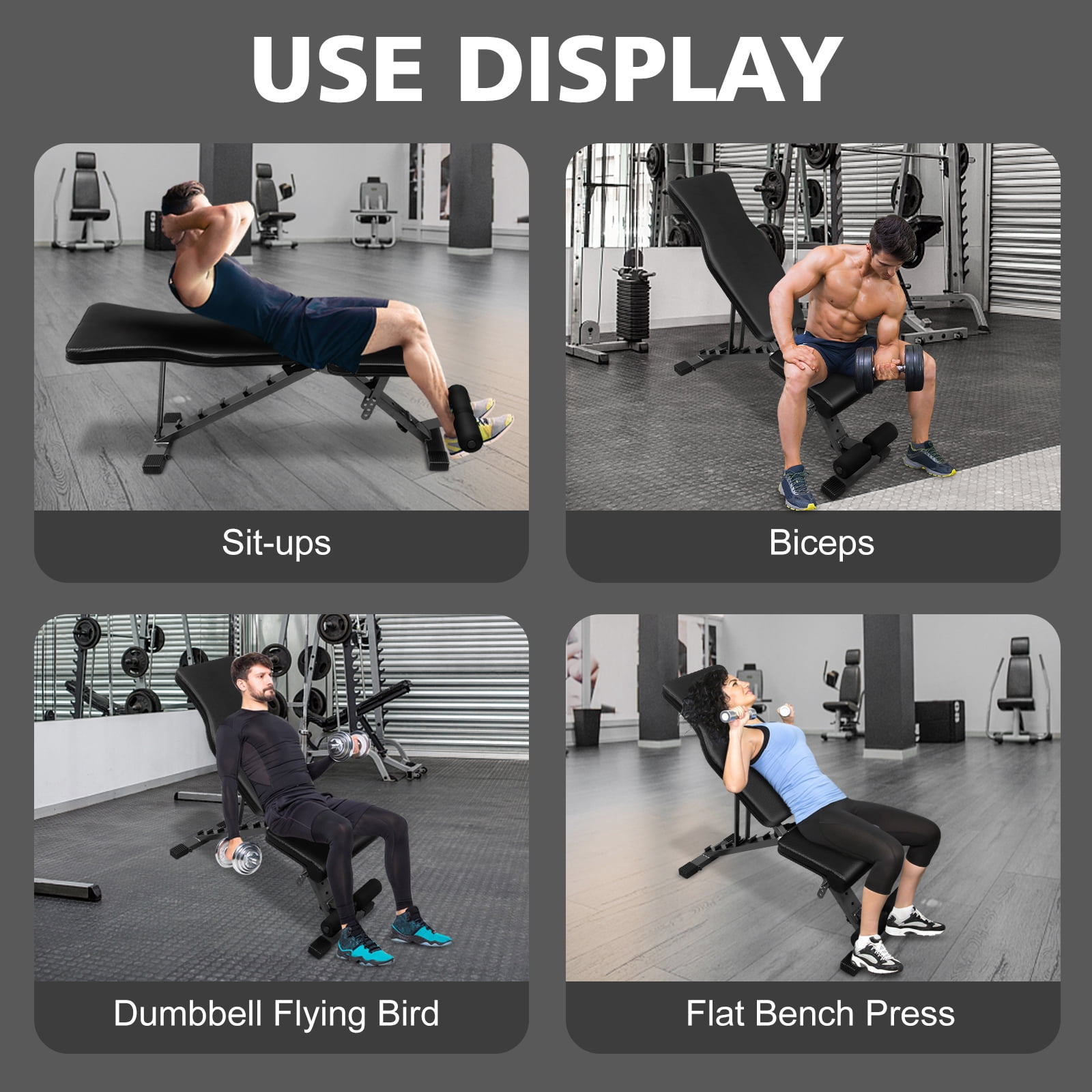 Aukfa Weight Bench,Adjustable Strength Training Foldable Bench for Full Body Workout,600LBS,Black