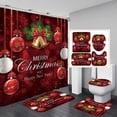 thumbnail image 1 of Juego de cortinas de ducha de Navidad para baño, 4 piezas de cortina de ducha de Navidad/alfombras de baño antideslizantes/tapa de inodoro/alfombra de baño, decoración divertida de campanas de Navidad brillar Electrónica, 1 of 5