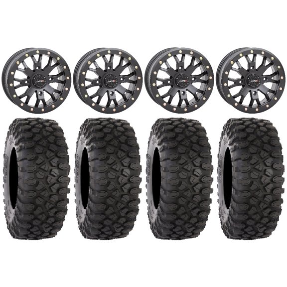 System 3 SB-4 Black (6 1) 15" Wheels 33" XC450 Tires Kawasaki Mule Pro FXT
