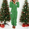 thumbnail image 2 of One Piece Pajamas Women Fuzzy Warm Sherpa Hooded Jumpsuit Printed Fleece Christmas Pjs Onesies Winter Playsuits (L, Green 03), 2 of 4