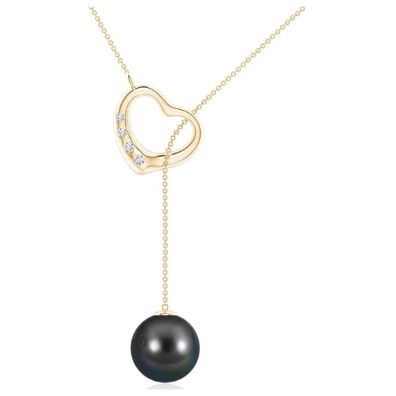 ANGARA Tahitian Cultured Pearl Lariat-Style Heart Necklace in 14K Yellow Gold for Women | June Birthstone, Birthday, Anniversary, Jewelry Gift for Women | Pearl Necklace