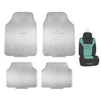 FH Group Metallic Rubber Silver Car Floor Mats, Universal Fit 4pc Full Set with Air Freshener