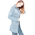 thumbnail image 2 of Notus Women's Casual Slim Distressed Long Sleeve Denim Lapel Jacket Windbreaker Outercoat Light Blue L, 2 of 7