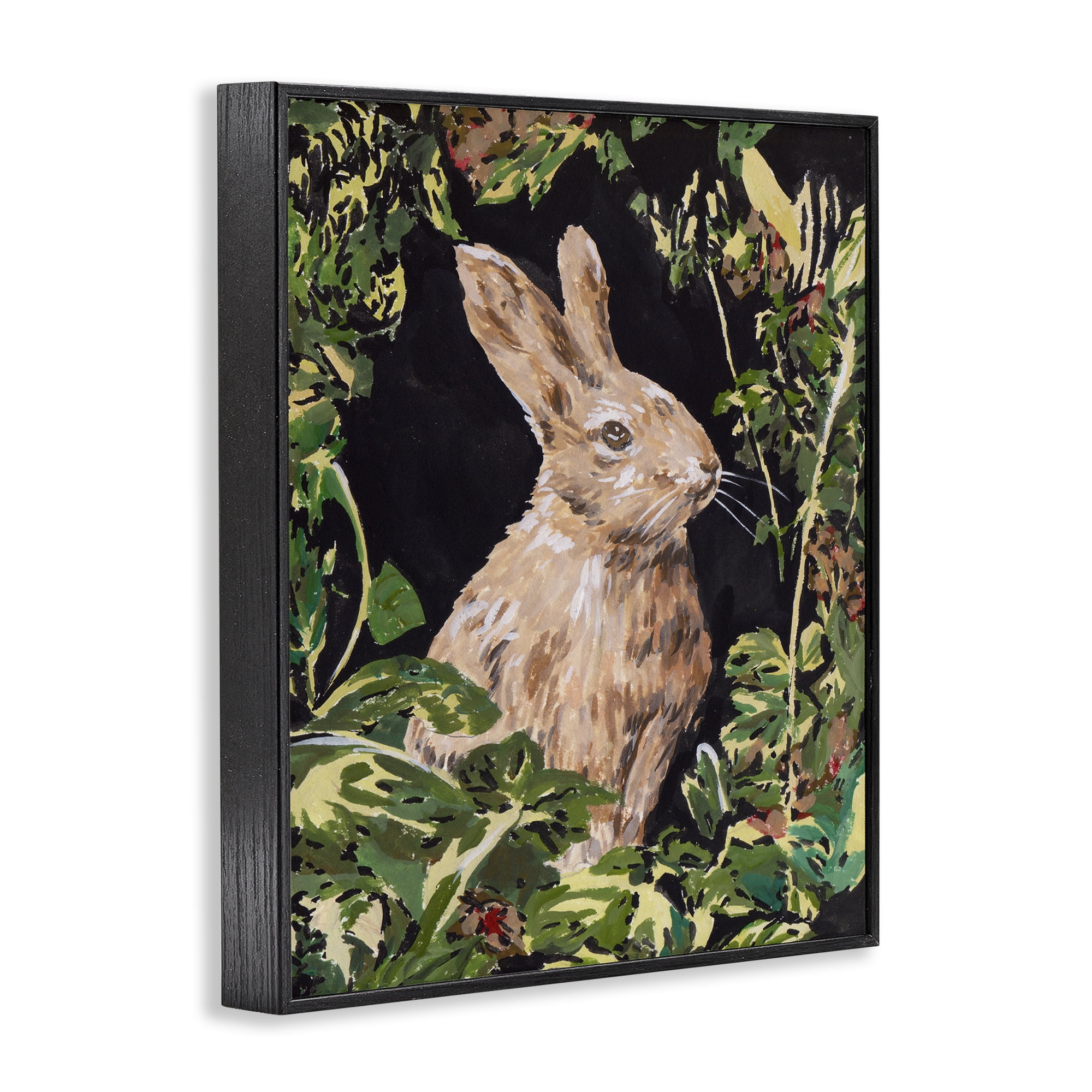 Stupell Industries Wreathed Botanicals Rabbit Black Framed Giclee Art, design by Melissa Wang