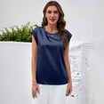 thumbnail image 6 of JoveMarine Women's Satin Tank Top Round Neck Loose Fit Blouse Business Casual Summer Top for Office and Daily Wear Navy S, 6 of 6