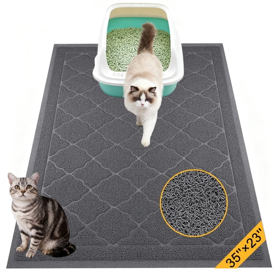 GARITIN Cat Litter Mat 35'' x 23'', Cat Mat for Litter Box Non-Slip Kitty Litter Trapping Mat, Gray