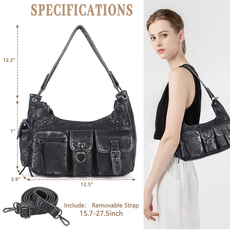Angelkiss Crossbody Bag Vegan Leather multi pockets Shoulder Bag Hobo Purses for Women Tote Satchel Handbags