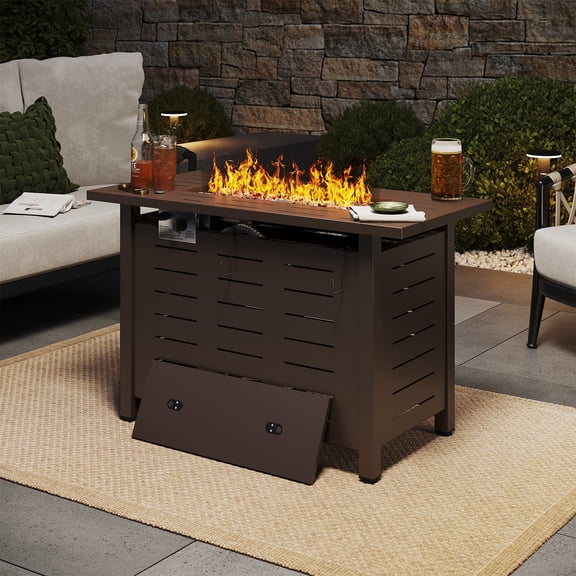 Aoxun 44" Outdoor Gas Fire Pit Table 60,000 BTU with Storage, Propane Fire Pit Table with Removable Lid & Waterproof Cover, for Outside Patio, Brown
