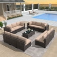 thumbnail image 5 of ALAULM 14 Piece Outdoor Patio Furniture Sets All-Weather Outdoor Sectional Furniture Patio Sofa Backyard Deck Couch Conversation Chair Set with Coffee Table & 12 Thickened Cushions, Sand, 5 of 7