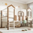 thumbnail image 4 of Bellemave Full Over Full House Bunk Bed with Storage, Wood Detachable Design Floor Bunk Bed Frame with Bookshelf, Drawer, Roof and Windows for Teens Kids Boys Girls, Playhouse Design（Beige), 4 of 10