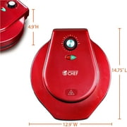 Commercial Chef 12” Pizza Maker with Variable Temperature, Quesadilla Maker with Non-Stick Baking Plates, Indoor Electric Grill, 1500 Watts, CHPM12R, Red