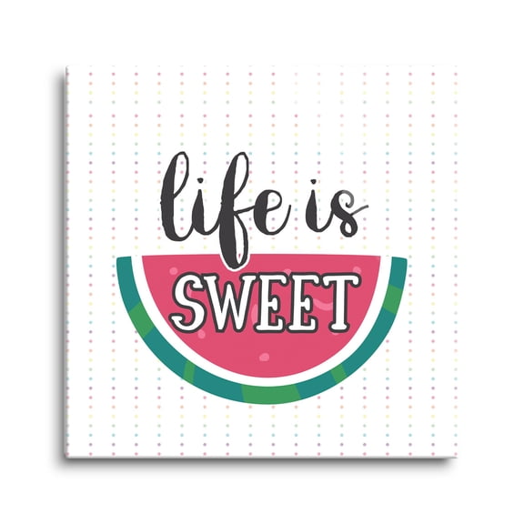 Life Is Sweet Red Watermelon Stripes 24 x 24 Glass Wall Hanging Sign