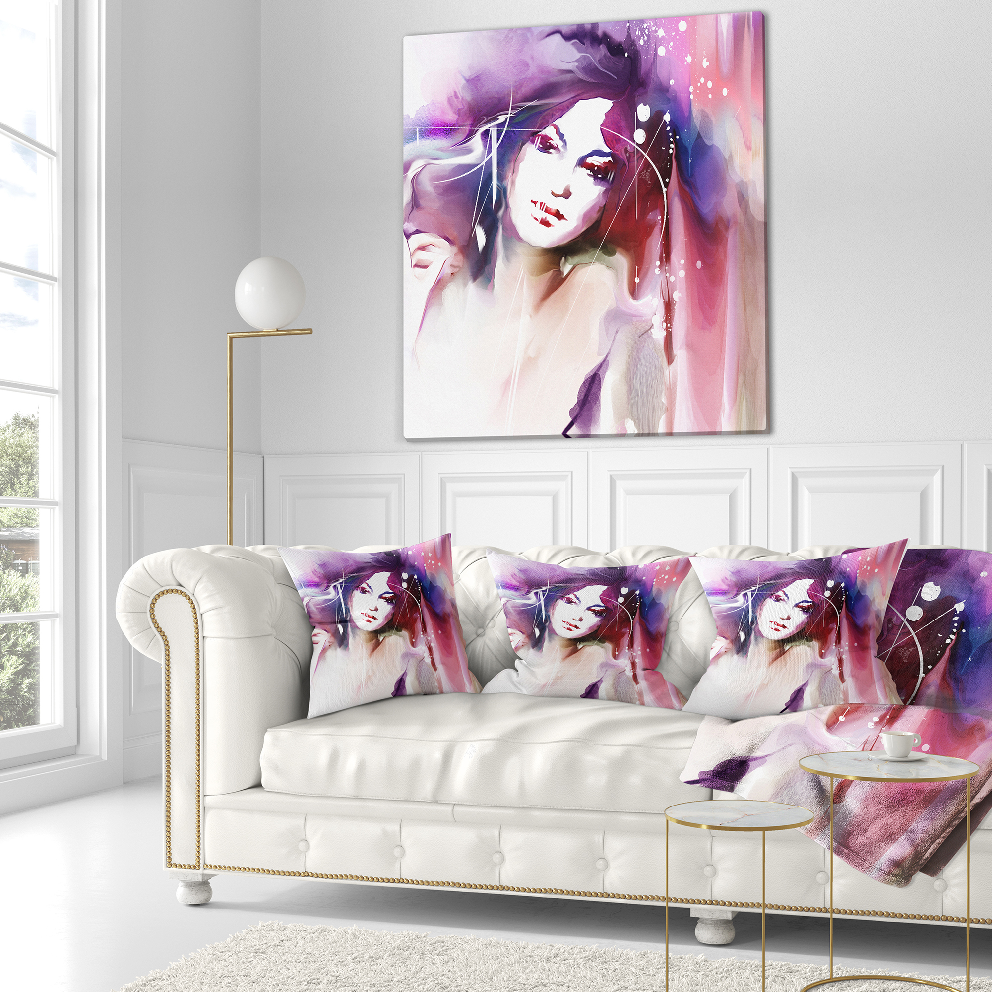 Designart Woman with Wreath - Portrait Contemporary Throw Pillow - 18x18