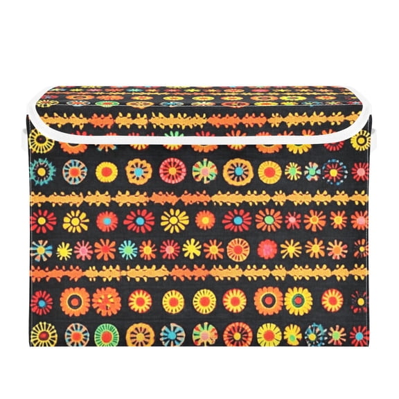 Colorful Decorative Pattern Large Storage Bins with Linen Collapsible Lid Storage Box 16.7 x 12.6 x 11.8in